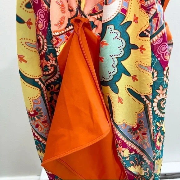 MARCIANO silk orange colourful print cut out mini dress 10 - Picture 11 of 16